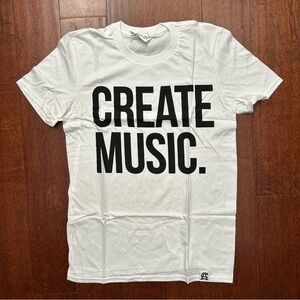 Aspire & Create White T-Shirt with Black 'Create Music' Print, Size Small, NWOT